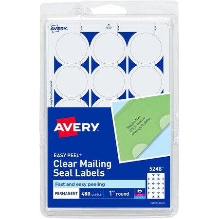 Avery Dennison Avery, PRINTABLE MAILING SEALS, 1in DIA., CLEAR, 5248, 32PK 05248