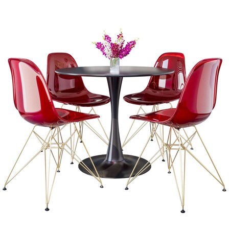 Leisuremod Bristol 5-Piece Modern Dining Set: Round MDF Table & 4 Eiffel Plastic Chairs with Chrome Legs, 5PK BTBL-35BL-CR19TRG4
