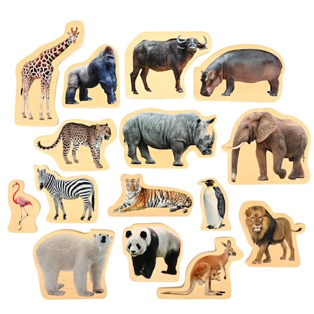 Tickit Wooden Wild Animal Blocks, 15-Piece Set 73572