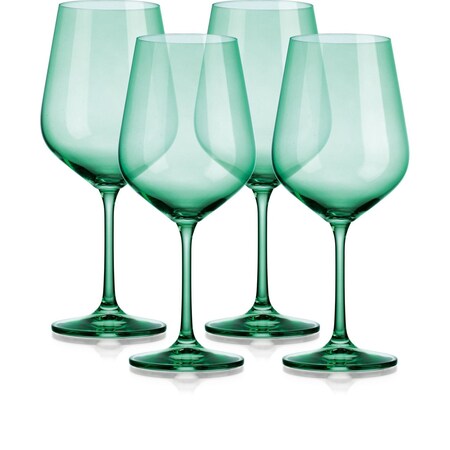Homeroots Set of Four Green Crystal Balloon Bowl Stemmed Red Wine Glass 485154
