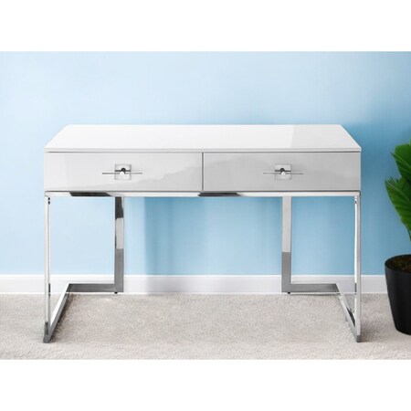Homeroots 47" White and Silver Writing Desk With Two Drawers 543797