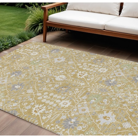 Homeroots 8' X 10' Gold Ivory And Gray Oriental Washable Indoor Outdoor Area Rug 598043