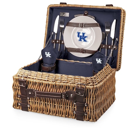 Picnic Time Family Of Brands NCAA Kentucky Wildcats Champion Picnic Basket for 2, Large Wicker Picnic Set 208-40-138-264-0