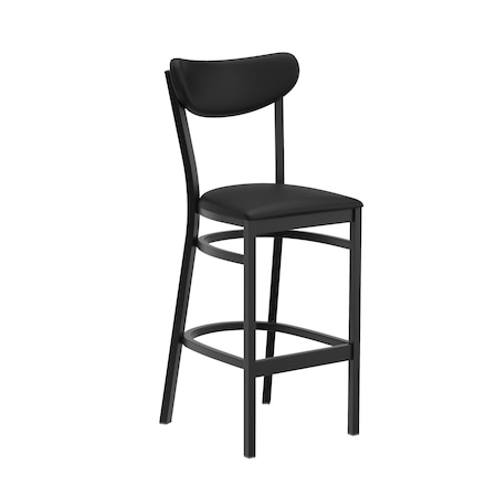 Flash Furniture Wright Barstool w/500 LB. Capacity Black Steel Frame, Black Vinyl Boomerang Back, Black Vinyl Seat XU-DG6V6BKV-BK-GG