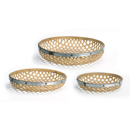 Homeroots Set Of Three Brown Round Solid Wood Serving Tray 516306