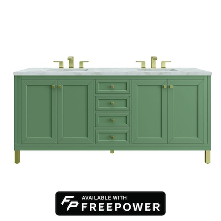 James Martin Vanities Chicago 72 in. Double Vanity, Smokey Celadon, w/ 3 CM Victorian Silver Silestone Top 503-V72-SC-FVSL