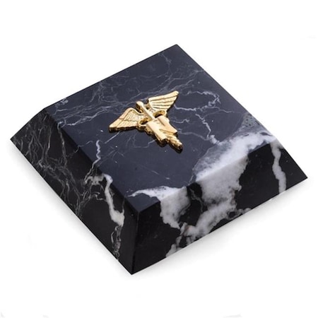 Bey Berk International Bey-Berk International  Black Zebra Marble Paperweight with Gold Plated Nursing Emblem R26N