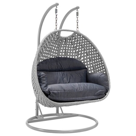 Leisuremod Mendoza Light Grey Wicker Hanging 2 person Egg Swing Chair with Cahrcoal Cushions MSCLGR-53CBU