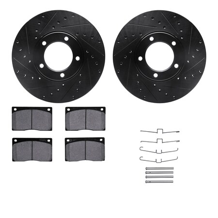 Dynamic Friction Co DFC Rotors-Drilled & Slotted-Black w/ EURO 5000 Ceramic Brake Pads Incl Hdw 8612-20001