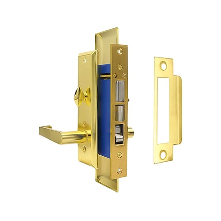 Ecs Hardware Durable Heavy Duty Mortise Lockset w/Lever US3 Polished Brass, 2-1/2in Backset Entrance, Right Handed ECSH-MLWL01-PB-SC1-RH