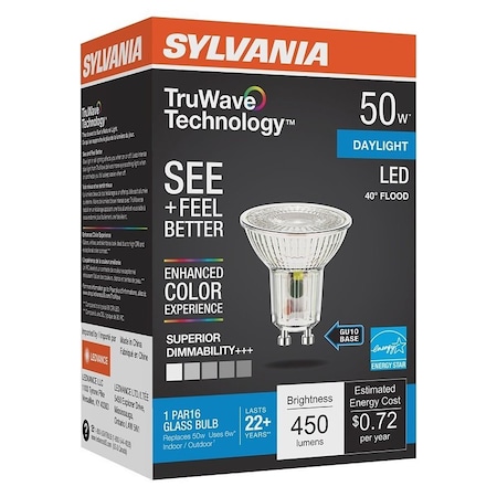 Sylvania Natural LED Bulb, Spotlight, PAR16 Lamp, GU10 Lamp Base, Dimmable, Daylight Light, 5000 K Color Temp 40933