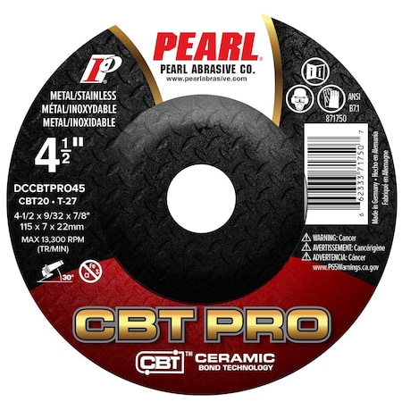 Pearl Type 27, 4-1/2 in Dia, Ceramic, 20 Grit DCCBTPRO45