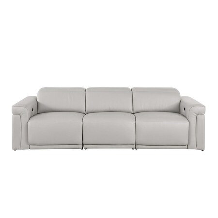 Homeroots 100" Light Gray Top Grain Leather Reclining Metal USB Sofa 720431