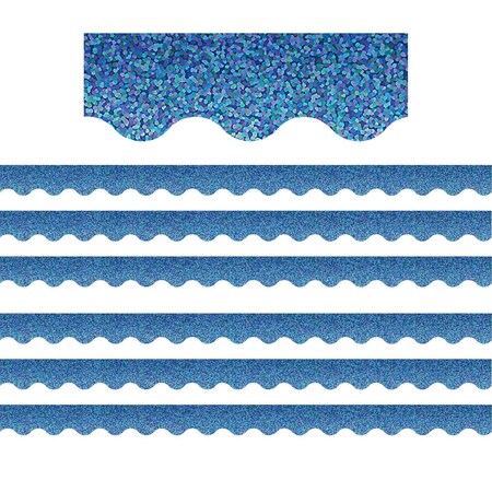 Teacher Created Resources Blue Sparkle Scalloped Border Trim, 35 Feet Per Pack, 6PK TCR8794