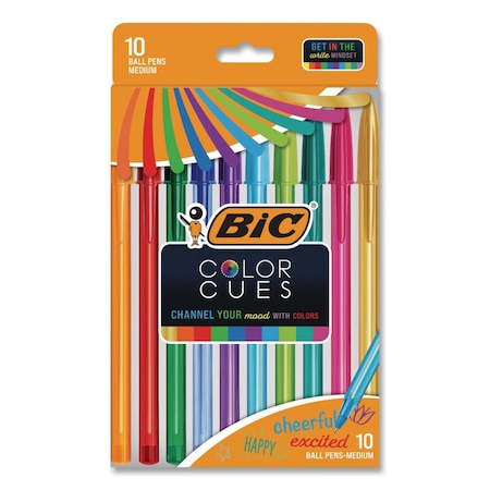 Bic Color Cues Cristal Xtra Smooth Ballpoint Pen, Stick, Medium 1.2 mm, Assorted Colors, 10PK WMSUA10-AST