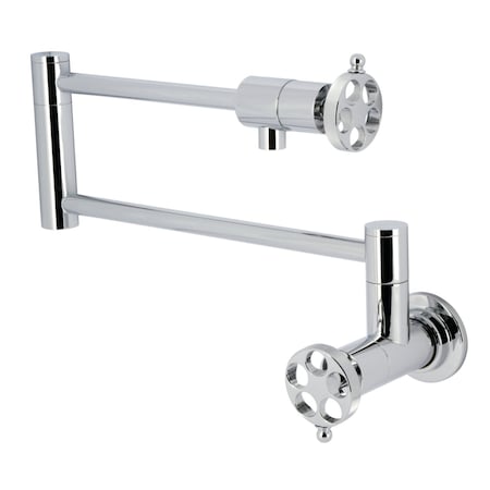 Kingston Brass Wall Mount Pot Filler Faucet with Knurled Handle, Polished Chrome KS4101RKZ