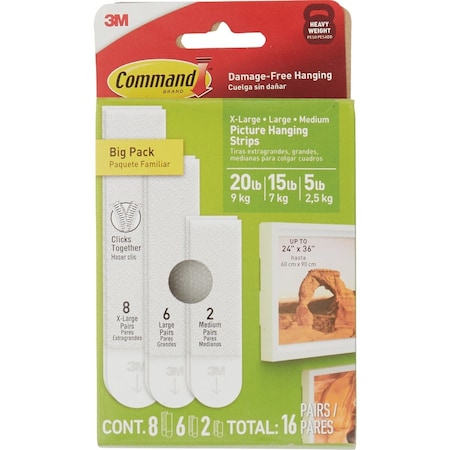 Command Wht Picture Hanging Strip Mixed Pack 16 Pairs 17218-16ES