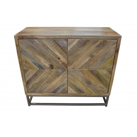 Homeroots 34in Shades of Natural Brown Solid Wood Accent Chest With A Door and Shelves 489018