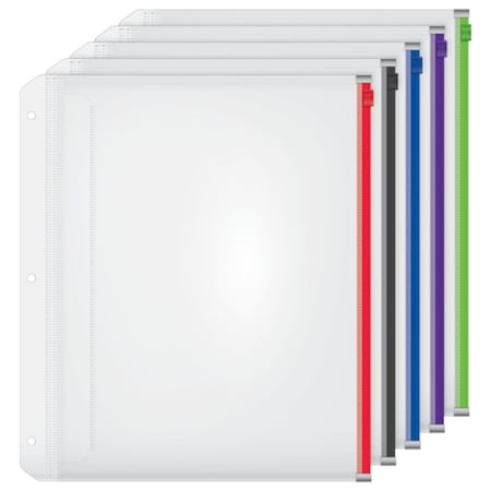 Cardinal Expanding Zipper Binder Pocket, 1/2", Assorted Zipper, 5PK 14650