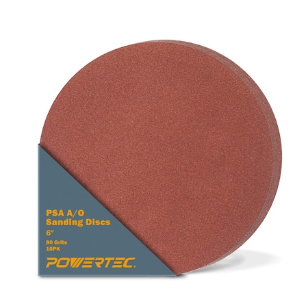 Powertec PSA Sanding Discs, 6 in, 80 Grit, Aluminum Oxide, 10PK 110290N
