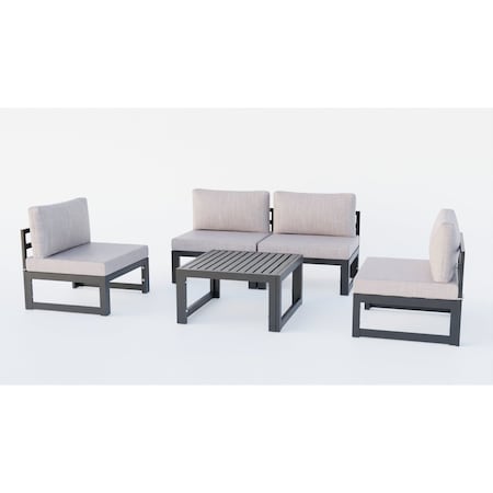 Leisuremod Chelsea 5-Pc Aluminum Outdoor Sectional Set with Coffee Table, 6-Person, Weatherproof CSTBL-4BG
