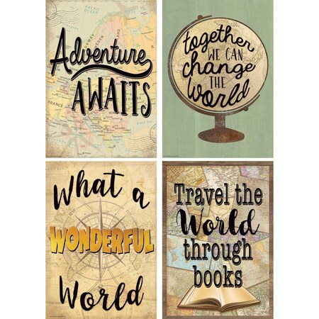 Teacher Created Resources Travel the Map Classroom Theme Posters, 13-3/8'' x 19'', 4-Piece Set 2088529