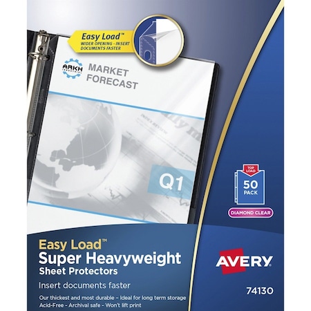 Avery Dennison Avery Diamond Clear Top Loading Sheet Protector, Super Heavy Weight, 8-1/2inW x 11inH, 50/PK 74130