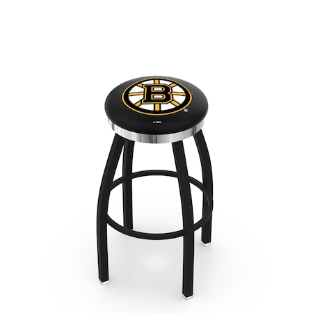 Holland Bar Stool Co 36" Blk Wrinkle Boston Bruins Swivel Bar Stool, Chrome Ring L8B2C36BosBru