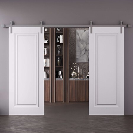 Sartodoors Double Barn Door 72x80 inches White Solid Core Modern Interior ROYAL9811DB-S-EMAL-72