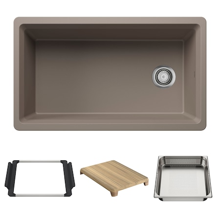 Blanco Inteos SILGRANIT 33in Single Bowl Reversible Undermount Workstation Kitchen Sink - Truffle 443315