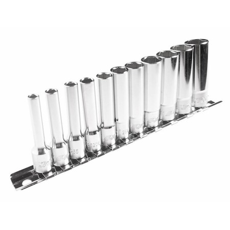 Jtc Auto Tools 1/4 in drive 11-piece deep socket set, 6-point metric (4-13mm) with storage rail H211M