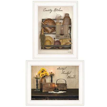 Set Of Two Grateful and Blessed White Framed Print Kitchen Wall Art, 2PK
