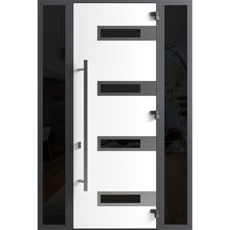 Vdomdoors Front Exterior Prehung Steel Door Ronex0131 Black Enamel 96 2 Sidelight Exterior Windows Sidelites RONEX0131EXD-BLK-W16+36+16xH96-LH-I