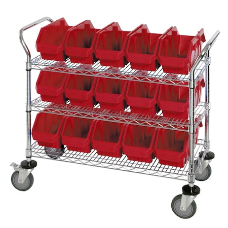 Quantum Storage Systems WIRE SHELVING CART W/15 RED BINS WRC3-1836-1867RD