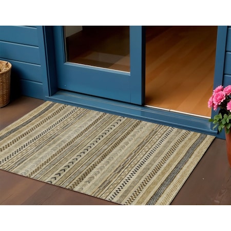 Homeroots 3' X 5' Chocolate And Taupe Striped Washable Indoor Outdoor Area Rug 615332