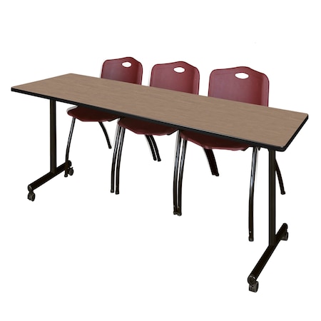Regency Kobe Mobile T-Base Training Table W/ 2 M Stack Chairs, 84 in W, 24 in L, Noble Oak MKTRCC8424NO47BY