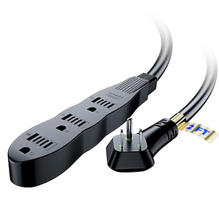 Maximm 2ft 3-Outlet Multi Plug Extension Cord 125V 3-Prong, ETL, Black 3-OUT-EXT-BNN-02