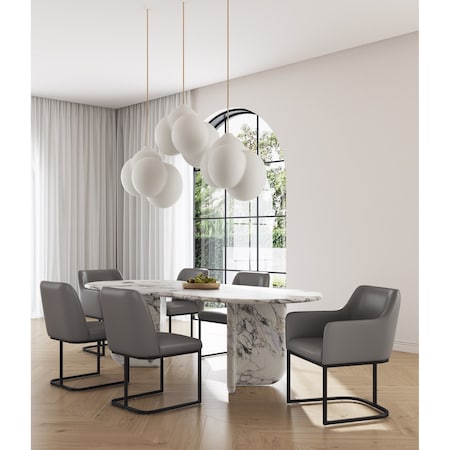 Manhattan Comfort Modern Serena Dining Set Upholstered in Leatherette with Steel Legs in Grey, 6PK 6-DC056-GY