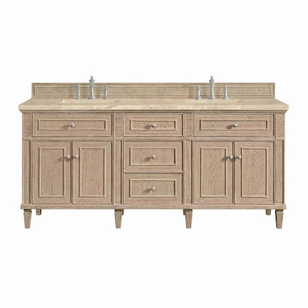 James Martin Vanities Lorelai 72" Double Vanity, Whitewashed Oak, w/ 3 CM Tajnar Eclos Top w/FreePower Wireless Charger 424-V72-WWO-FTJR