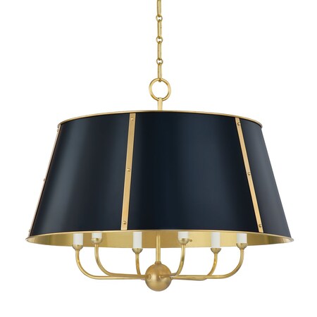 Hudson Valley Lighting Mark D. Sikes X Cambridge 6 Light Chandelier 28.5 In. Aged Brass/Darkest Blue MDS121-AGB/DBL