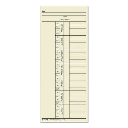 Tops Time Clock Cards, Replacement for K14-15, Two Sides, 3.38 x 8.25, 100PK 12603