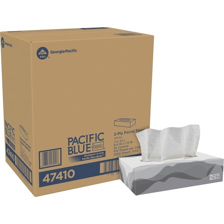 Georgia-Pacific Pacific Blue Basic® 2-Ply Facial Tissue By Gp Pro (Georgia-Pacific), Flat Box, 30 Boxes Per Case 47410
