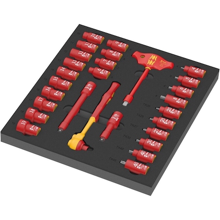Wera 9726 Foam insert 8007 B VDE Zyklop VDE ratchet set 1, 3/8 in, 28 pieces 5150116001