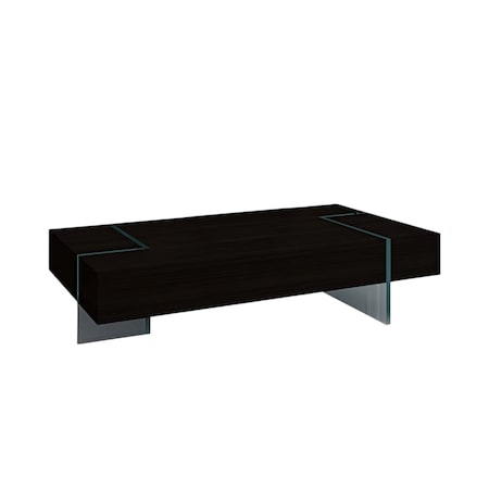 Homeroots 53" Black And Clear Wood And Glass Sled Coffee Table 554300