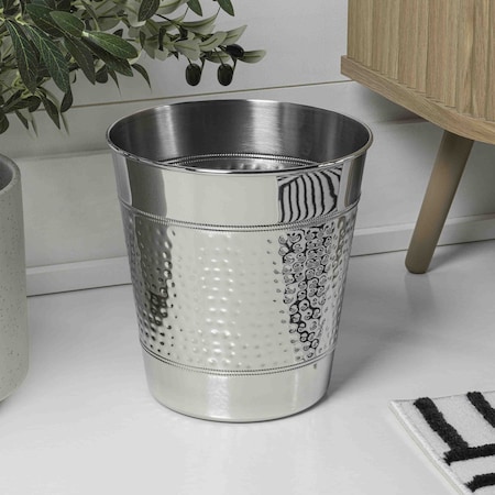 Happimess Riley Modern Classic Hammered Steel Accent 2 Gal Waste Bin, Polished Steel, 2PK HPM1111E-SET2