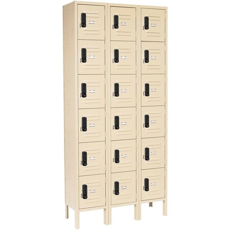 Global Industrial 6-Tier 18 Door Digital Locker, 36"Wx12"Dx78"H, Tan, Unassembled 413206