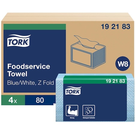Tork Small Pack Foodservice Cloth, 1-Ply, 11.75 x 14.75, Unscented, Blue/White, 80 Cloths, 4PK 192183