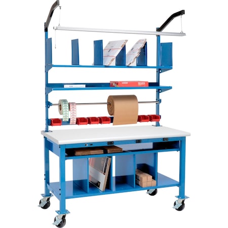 Global Industrial Complete Mobile Packing Workbench W/Power, Laminate Safety Edge, 60"W x 36"D 412442AB