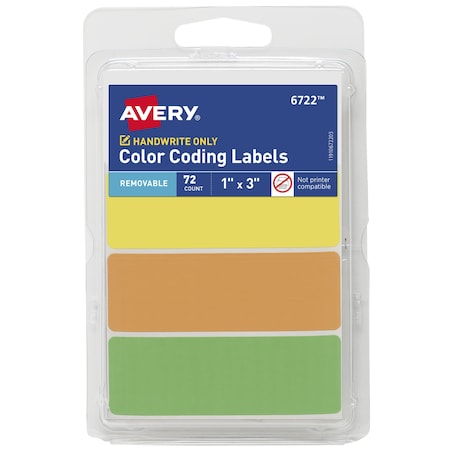Avery Rectangular Color Coding Labels, 1, PK72 6722