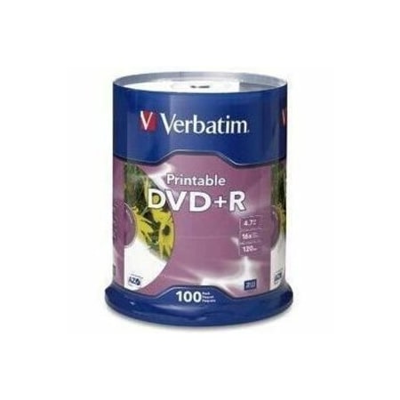 Verbatim DVDR 47GB 16X White Inkjet Printable 100pk Spindle, White, 100PK VER95145